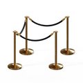 Montour Line Stanchion Post and Rope Kit Sat.Brass, 4 Flat Top 3 Black Rope C-Kit-4-SB-FL-3-PVR-BK-PB